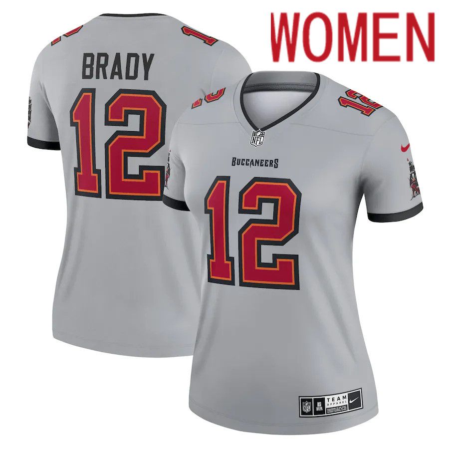 Women Tampa Bay Buccaneers #12 Tom Brady Nike Gray Inverted Legend NFL Jersey->women nfl jersey->Women Jersey